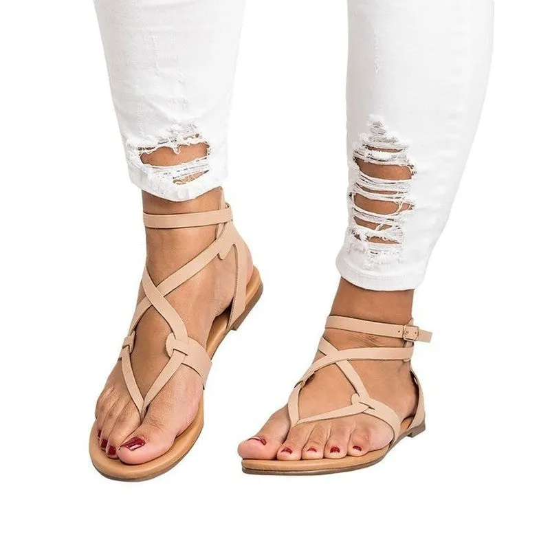 (1 pair) Size 37 Leather Strap Sandals Fashion Thong Summer Sandals - Brown