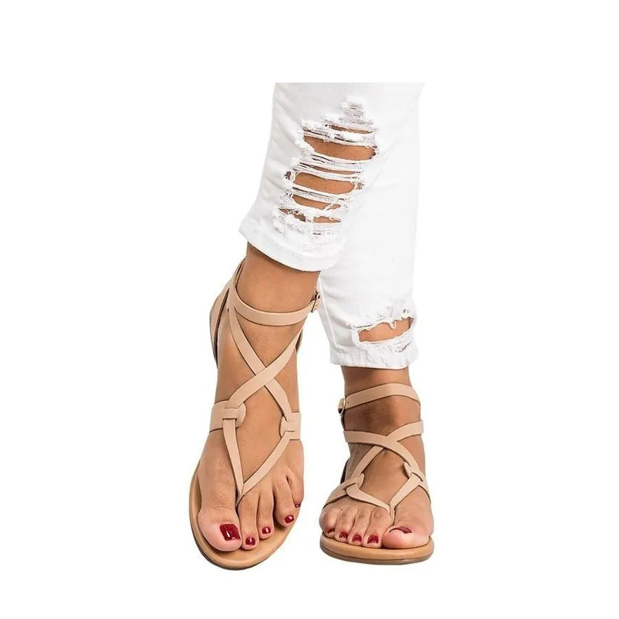 (1 pair) Size 37 Leather Strap Sandals Fashion Thong Summer Sandals - Brown