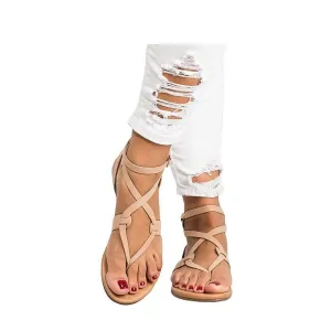 (1 pair) Size 37 Leather Strap Sandals Fashion Thong Summer Sandals - Brown