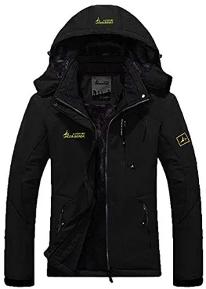 AbelWay Women's Outdoor Mountain Waterproof Windproof Fleece Ski Hooded Jacket Rain Coat(Black,S)