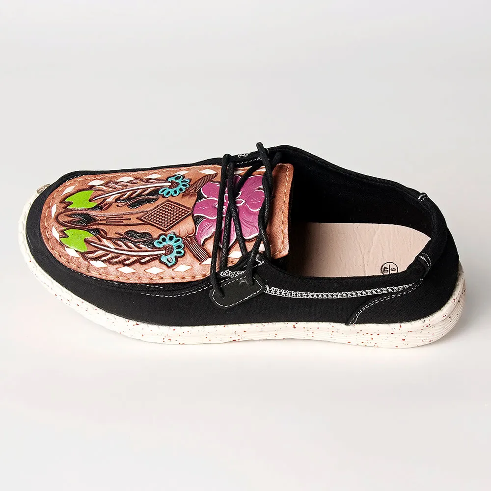 American Darling ADFT133BK2 Hand tooled carved genuine leather trim lightweight shoe footwear slip on