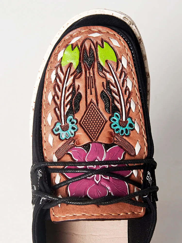 American Darling ADFT133BK2 Hand tooled carved genuine leather trim lightweight shoe footwear slip on