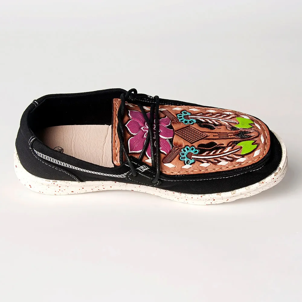American Darling ADFT133BK2 Hand tooled carved genuine leather trim lightweight shoe footwear slip on