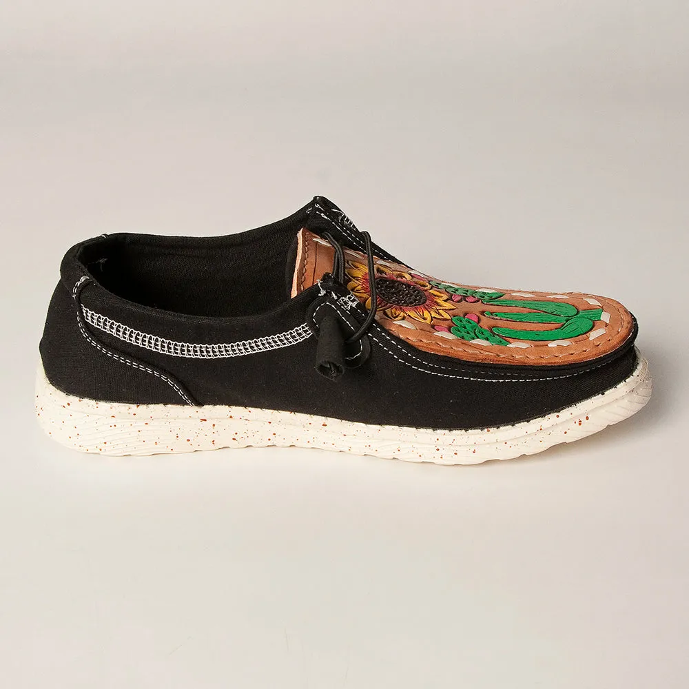 American Darling ADFT133BK7 Hand tooled carved genuine leather trim lightweight shoe footwear slip on