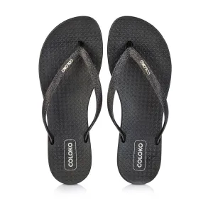 Coloko Orchid Black Glitter Curve Slim Sole Sparkly Glamorous Flip Flops