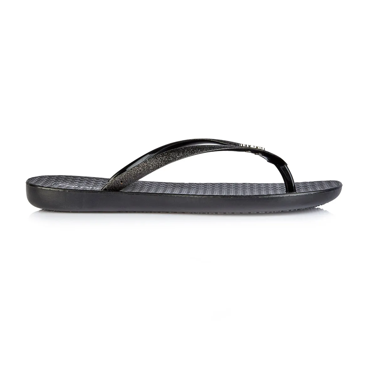 Coloko Orchid Black Glitter Curve Slim Sole Sparkly Glamorous Flip Flops