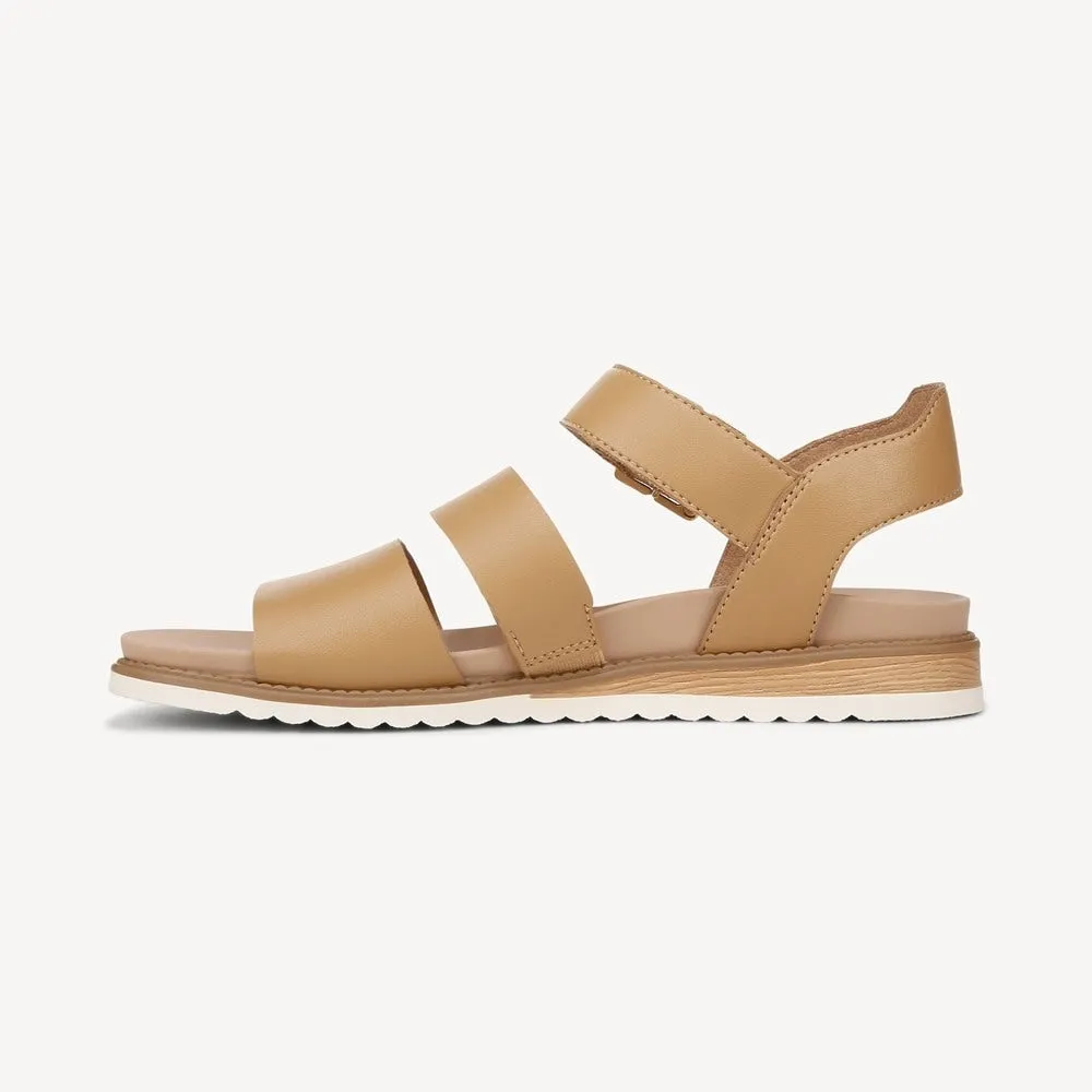Dr. Scholl's Island Glow Warm Tan Ankle Strap Rounded Open Toe Flats Sandals