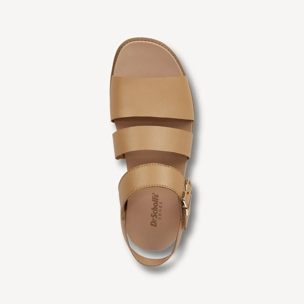 Dr. Scholl's Island Glow Warm Tan Ankle Strap Rounded Open Toe Flats Sandals