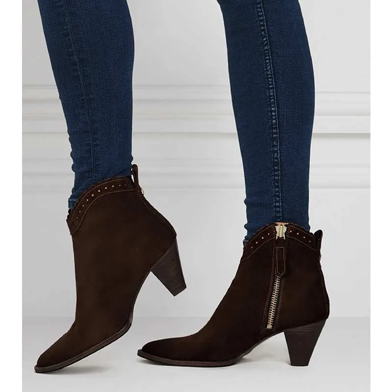 Fairfax & Favor Regina Ladies Suede Ankle Boot - Chocolate
