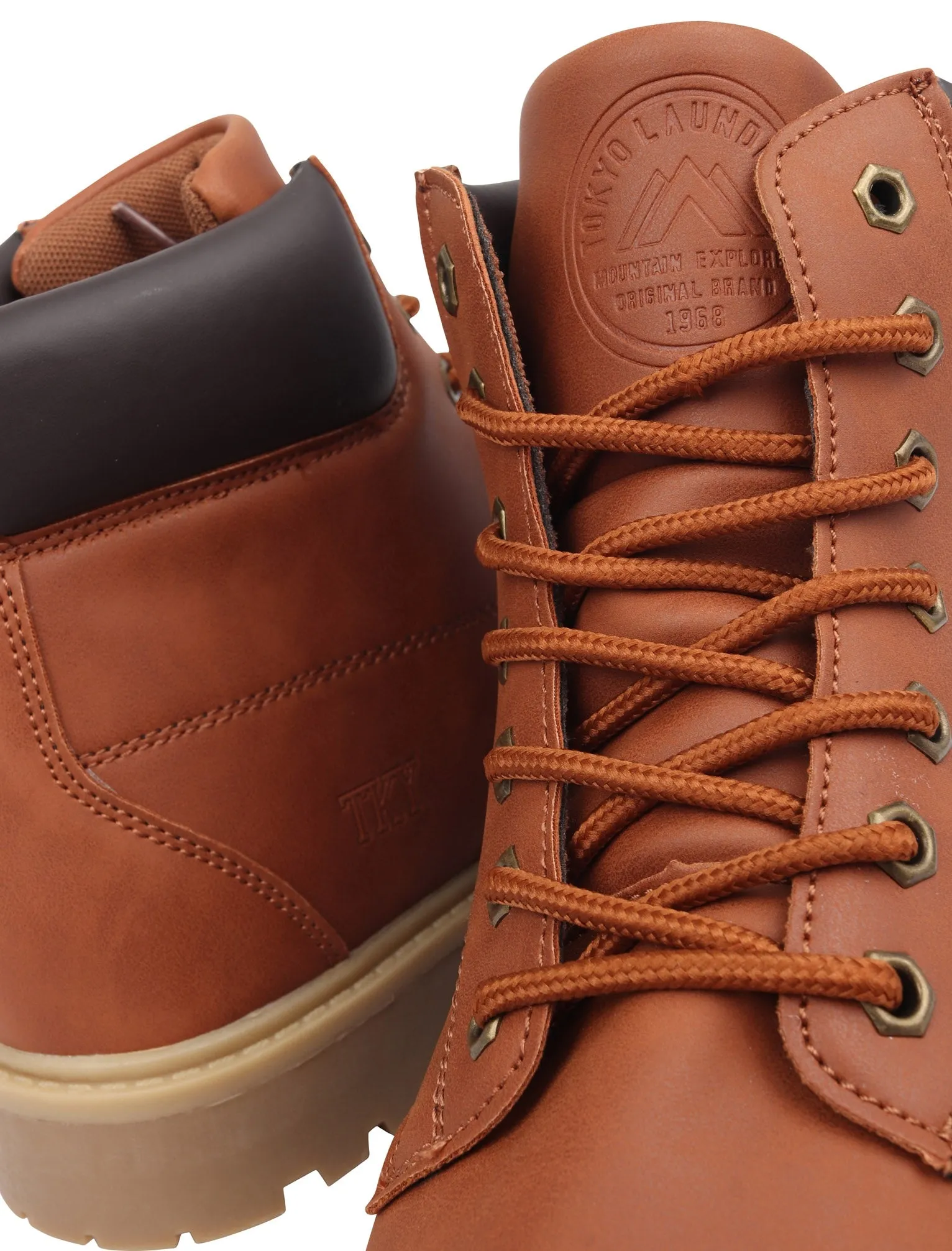 Hex Rock Faux Leather Lace Up Hiking Style Ankle Boots in Chestnut - Tokyo Laundry
