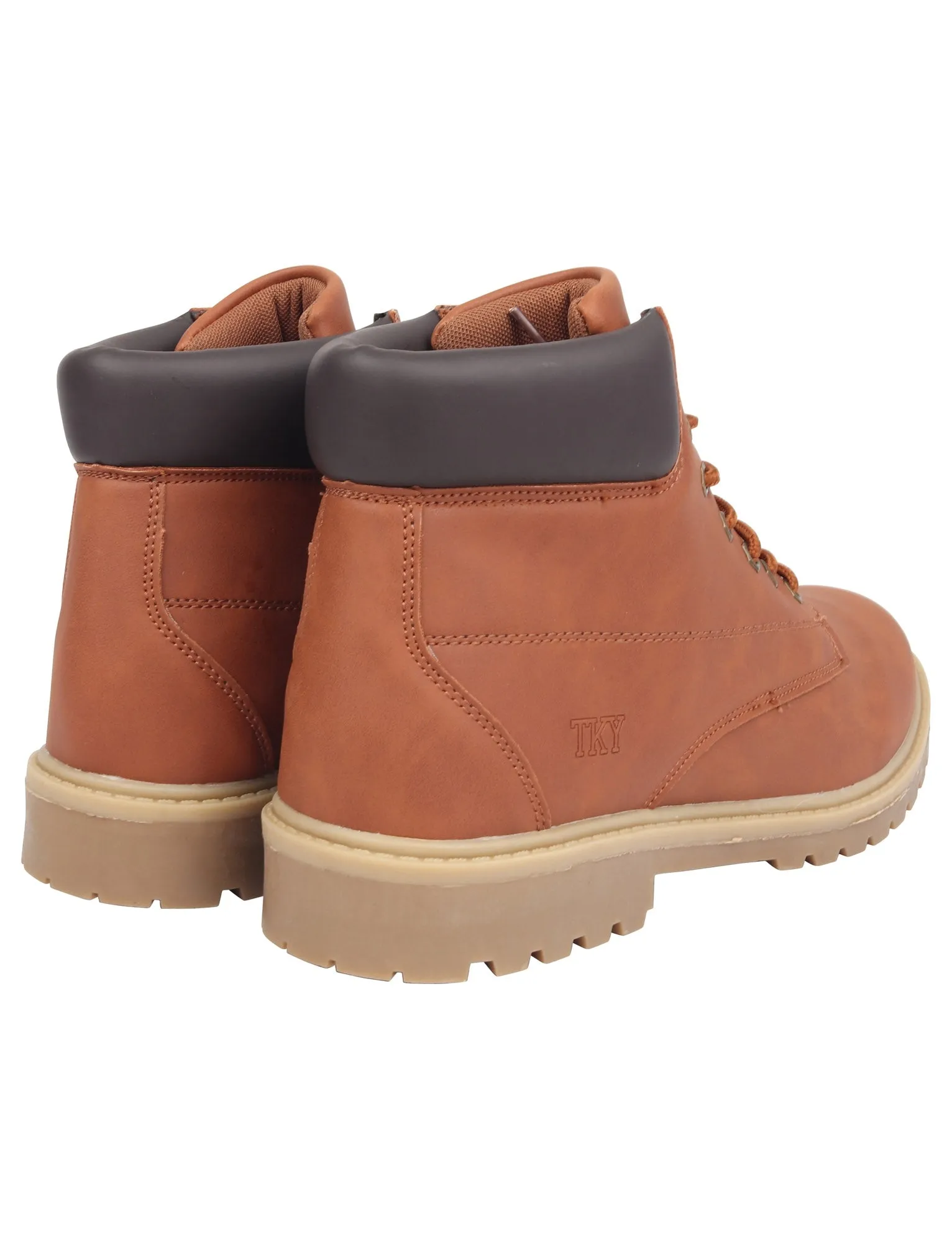 Hex Rock Faux Leather Lace Up Hiking Style Ankle Boots in Chestnut - Tokyo Laundry