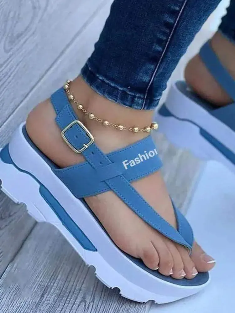 Letter Buckled Platform Sandals