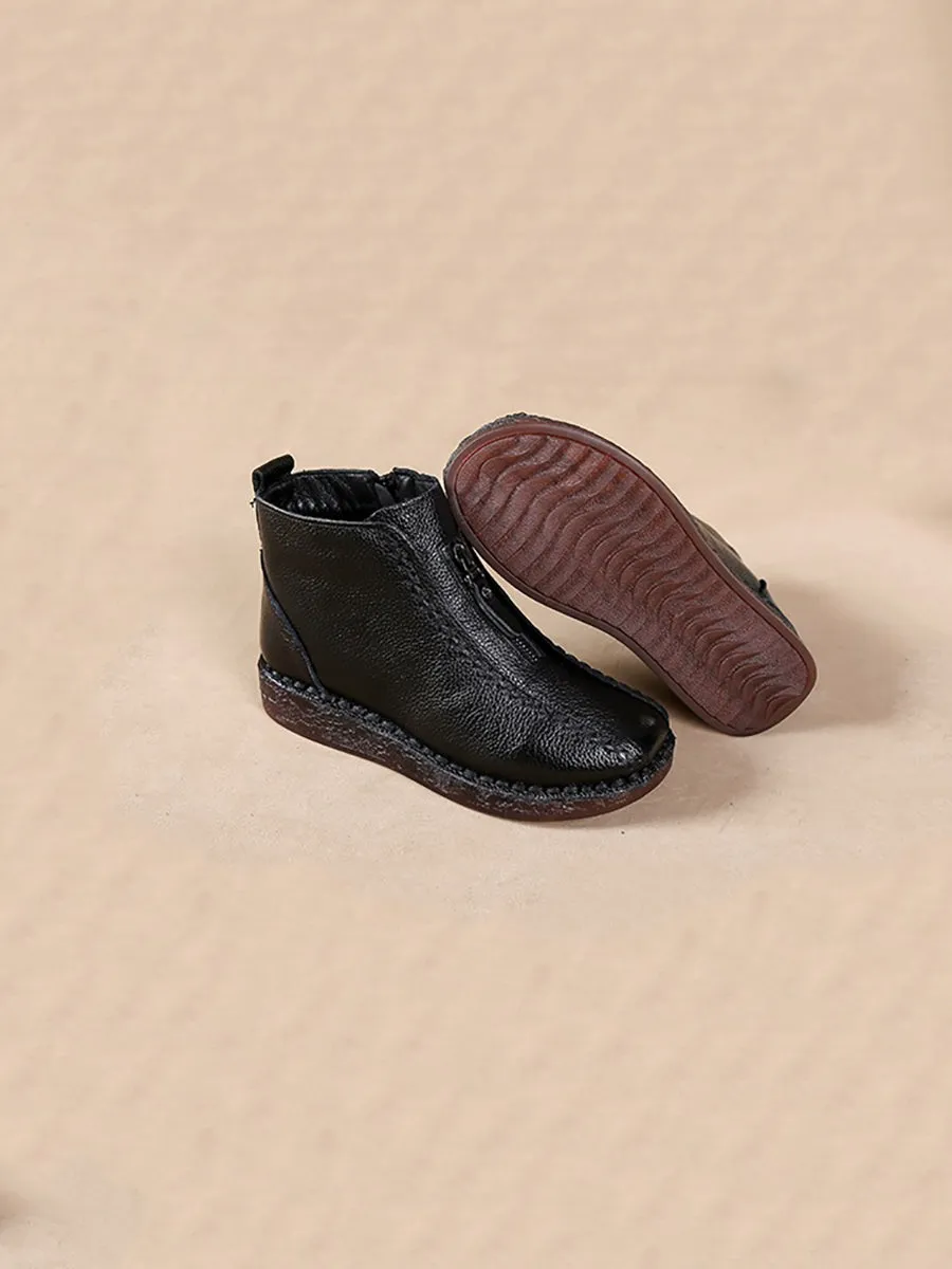Women Winter Vintage Leather Fleece-lined Low Heel Boots AT1034
