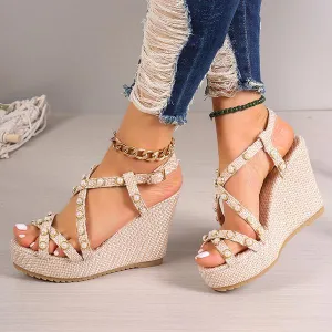Women's Fashionable Pearl Roman Wedge Sandals 93136412S
