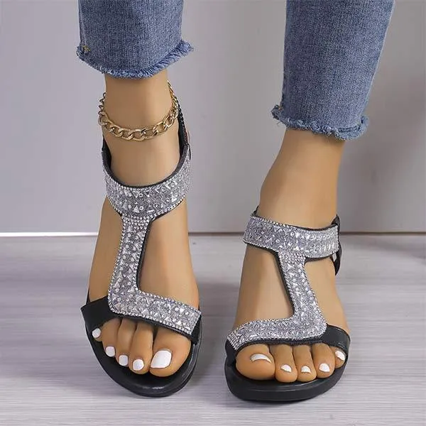 Women's Peep-Toe Elastic Strap Rhinestone Wedge Sandals 21563980C