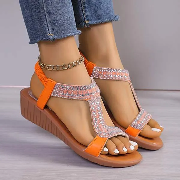 Women's Peep-Toe Elastic Strap Rhinestone Wedge Sandals 21563980C