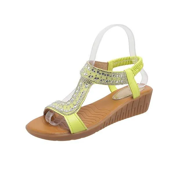 Women's Peep-Toe Elastic Strap Rhinestone Wedge Sandals 21563980C